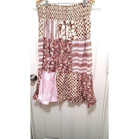 Universal Thread Women's Plus Size Bohemian Patchwork Maxi Skirt Floral & Stripe - Picture 3 of 9